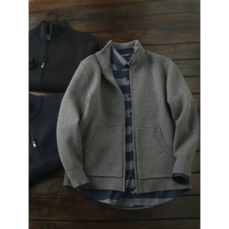 Scandinavian Order! Heavy Weight 100/Pure Cotton! Export Tail Goods Men Fall and Winter Stand Collar Knitting Cardigan Sweater Outwear