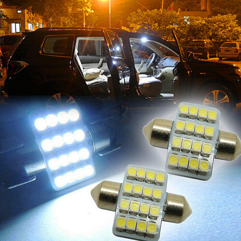 2 Pcs 31Mm 3528 16 Led Smd White Festoon Dome Car Bulbs