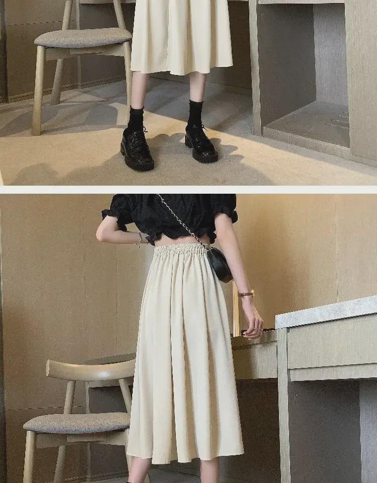 Women's High-Waist A-Line Skirt: Mid-Length, Solid Colors, Beige or Black, Year-Round Wear