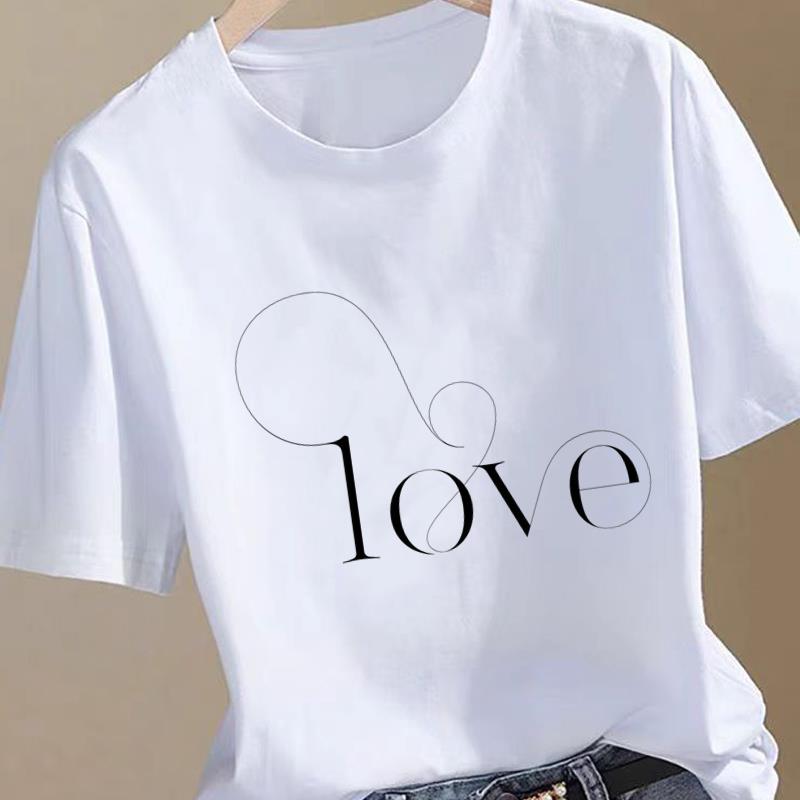 (Азиатский размер) тренд 'любовное письмо' Одежда Футболка Женская Модная Футболка Топ Женщина Женский Короткий Рукав Футболки с Графическим Принтом
