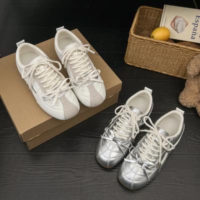 Серебристые кроссовки на плоской подошве с внутренней высотой, немецкие тренировочные туфли, женская обувь, новинка 2025, осенне-летние повседневные спортивные кеды, обувь Форреста Гампа