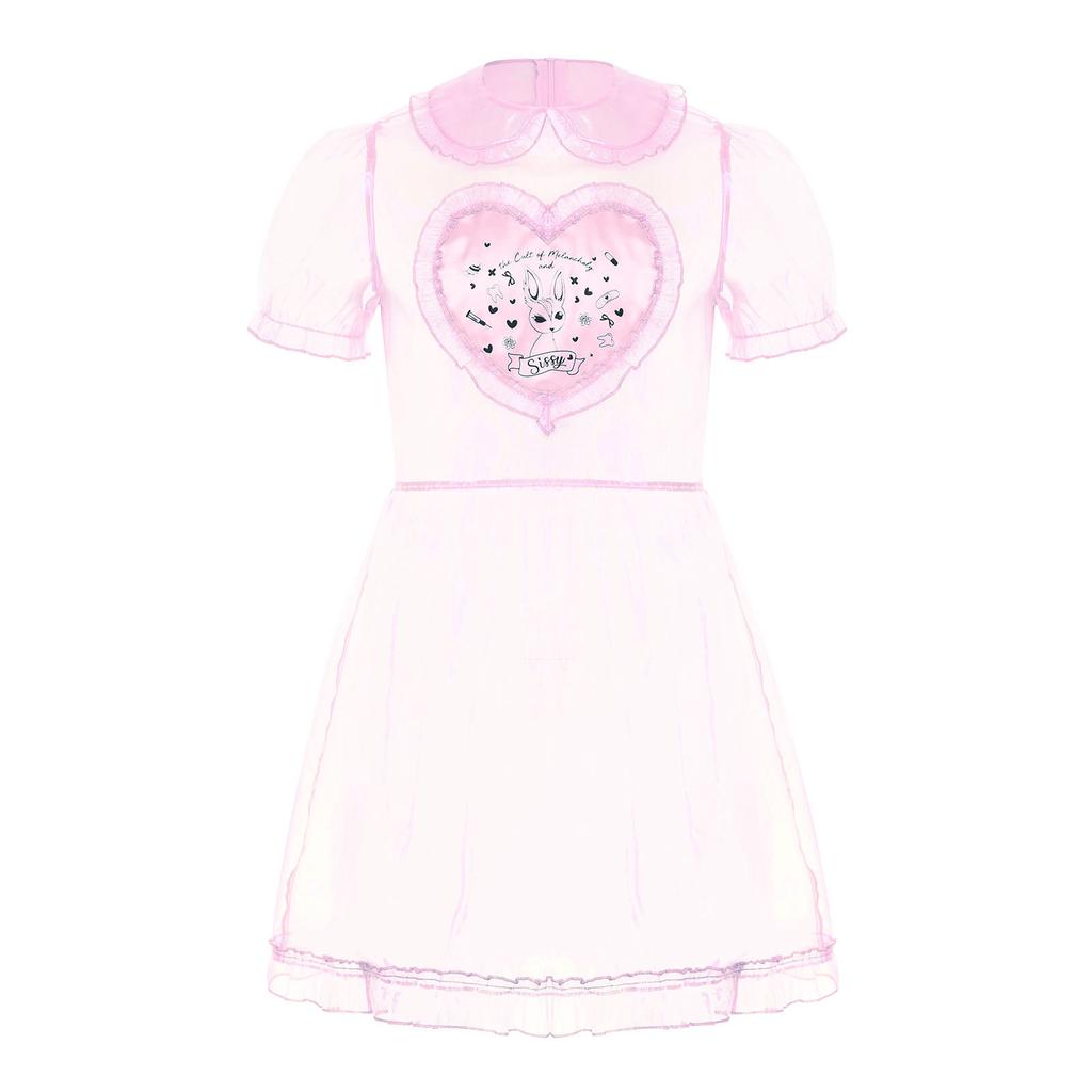 Мужское прозрачное сетчатое платье горничной, милый воротник, рукава-буфы, расклешенное А-силуэта, костюм для кроссдрессинга, клубная ночная одежда