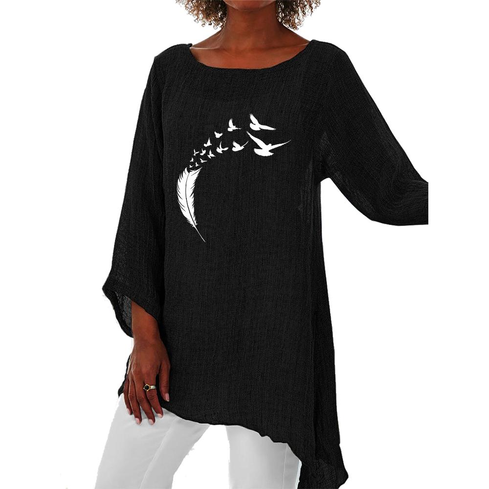 Женская тонкая длинная рубашка на весну и лето, женский повседневный топ с длинными рукавами 3/4, модный принт, свободная рубашка больших размеров с круглым воротником