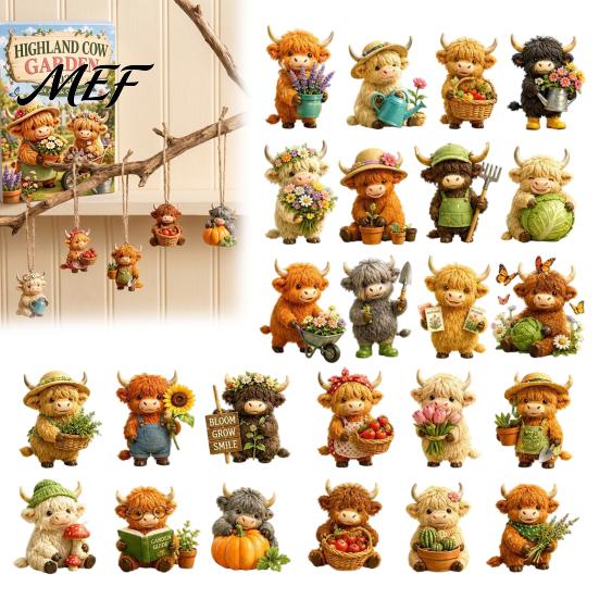 Family Interaction Toys Highland Cow Garden Advent Calendar 2026, 24 Day Christmas Countdown with 2D Holiday Gift Box Acrylic Collectible Mini
