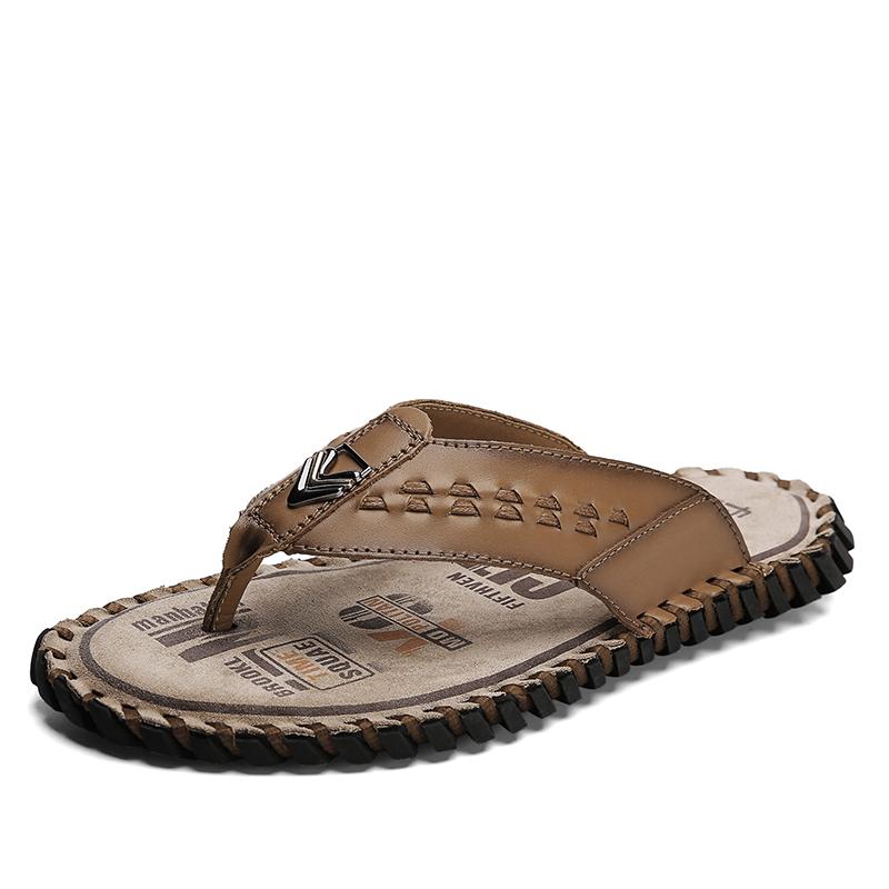 FashionLuxe Handmade Genuine Leather Slippers Men Summer Luxury Mens Flip Flops Outdoor Slippers Breathable Comfortable Male Flip-Flops