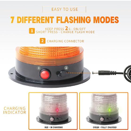BooYu 2-Pcs Battery Operated Amber Warning Beacon Light W/Magnetic Base, Portable Rechargeable Mini Roadside Roof Top Plow LED Strobe Emergency Flash