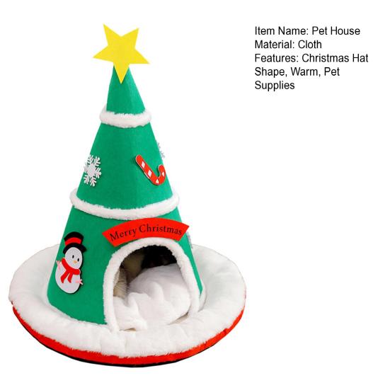 Christmas Hat Pet House Autumn Winter Warm Indoor Dog Cat Bed Cave Plush Kitten Puppy Sleeping Nest Tent Pet Supplies