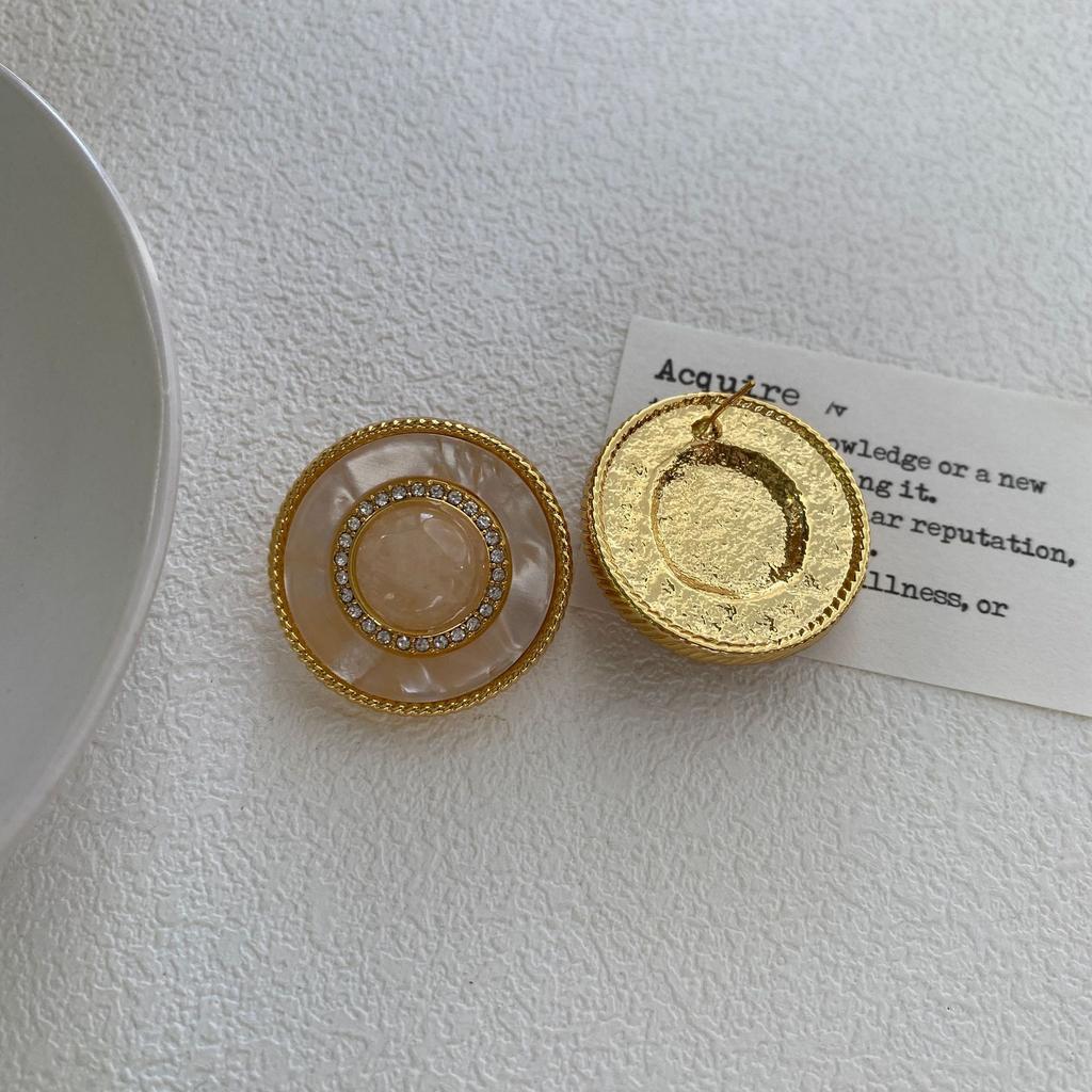 Средневековые круглые серьги-гвоздики в стиле ретро, нишевые французские серьги с легким роскошным пудровым кристаллом