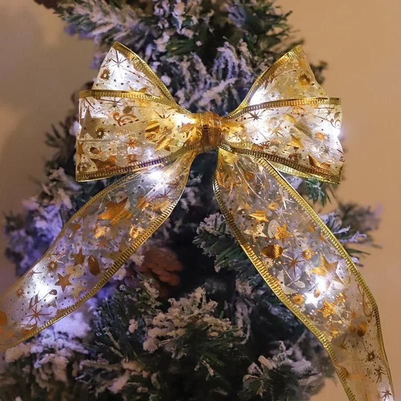 Christmas Ribbon Fairy Light Christmas Decoration DIY Bows String Light Tree Ornaments For Home Xmas Decor New Year Navidad
