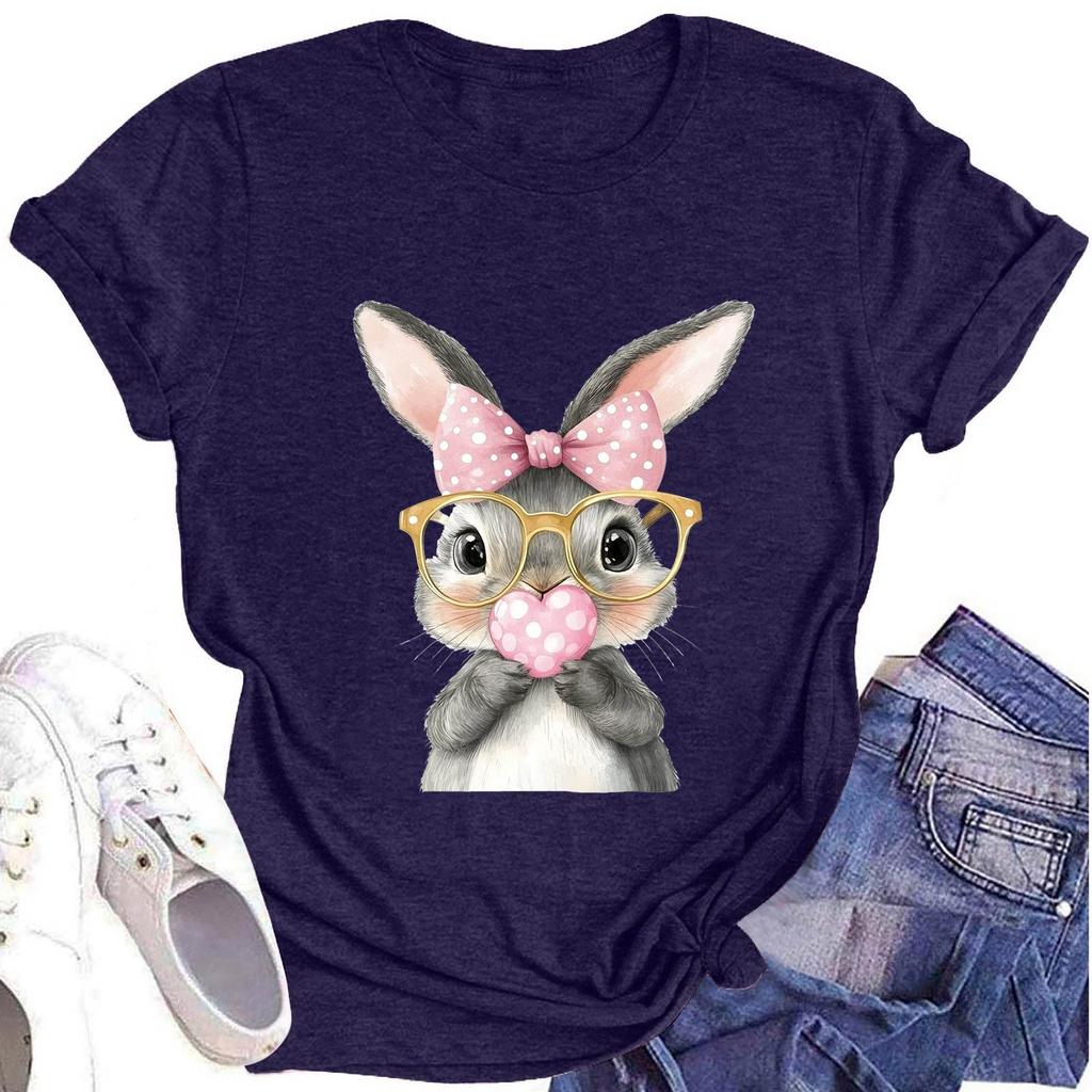 Женская модная футболка с круглым вырезом и коротким рукавом, повседневный топ с пасхальным принтом