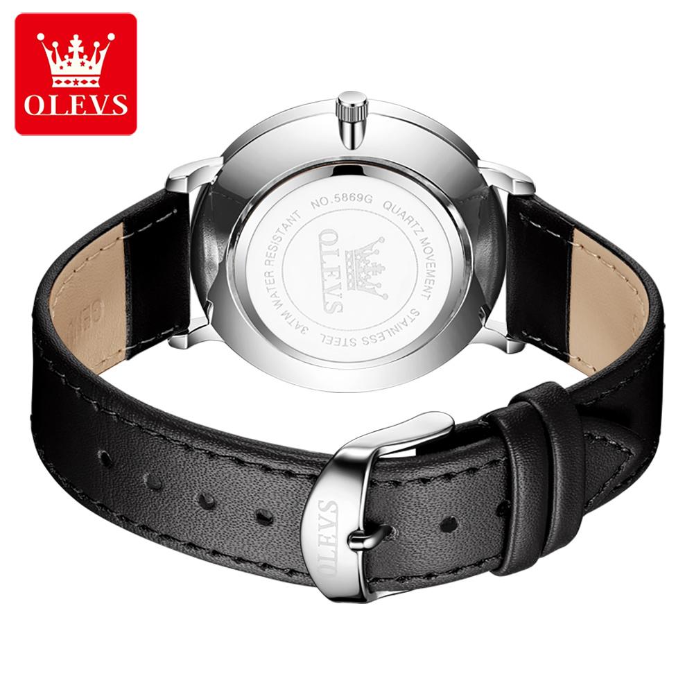 Top Brand OLEVS Ultra Thin 6.5mm Minimalist Fashion Quartz Watch for Men Leather Strap Auto Date Male Waterproof Mens Wristwatch