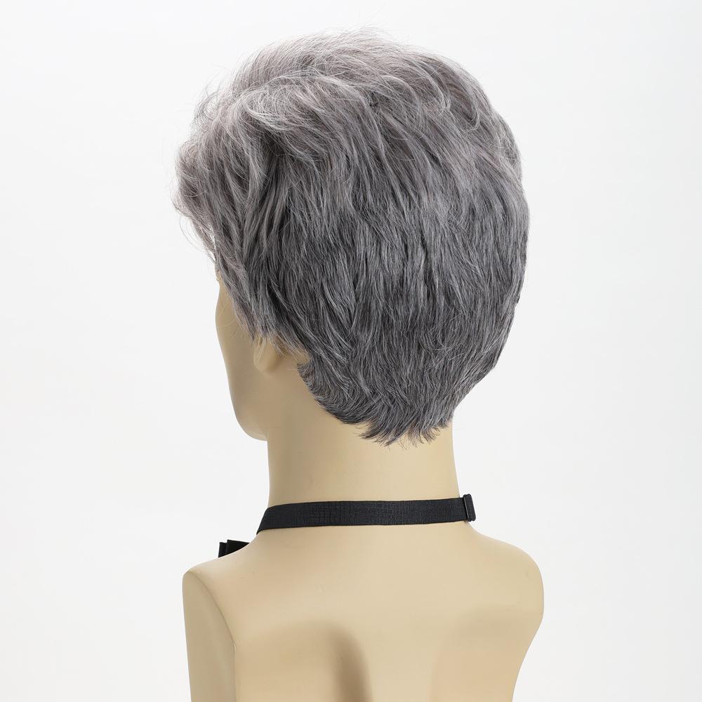 European and American Men's Fashion Daily Use Natural Looking Side Part Synthetic Fiber Silver Gray Short Curly Wig