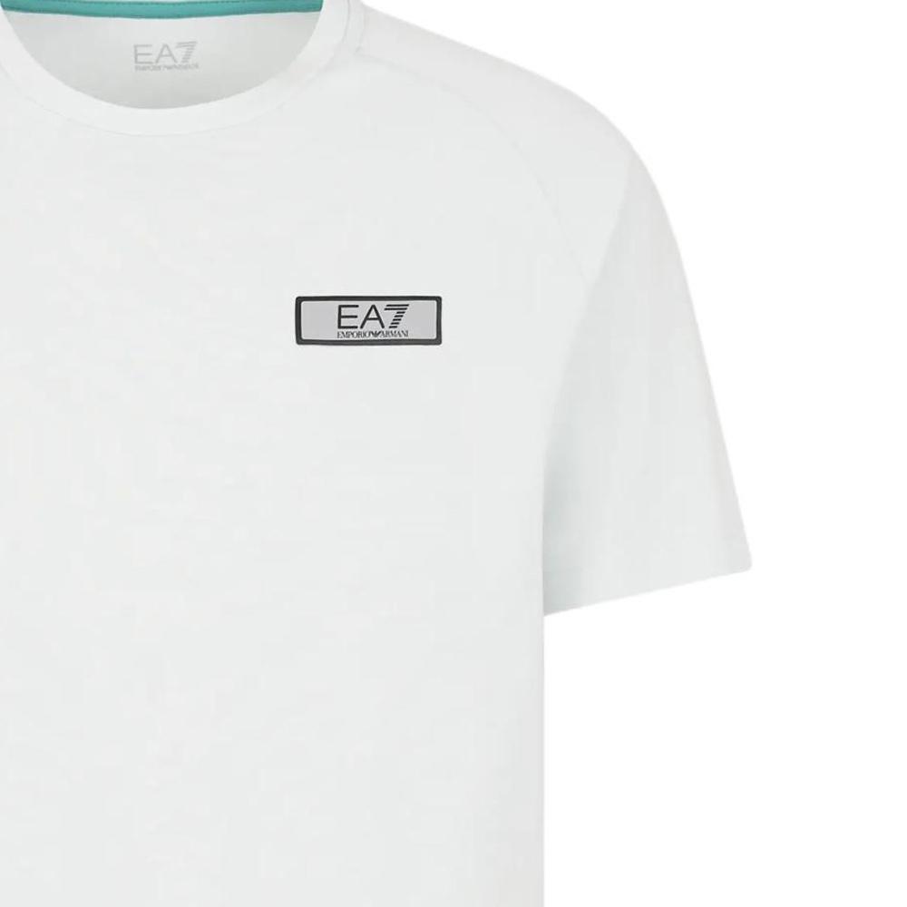 Emporio Armani EA7 Весна/Лето 2024 Однотонная футболка с буквенным логотипом Свободный крой Короткий рукав Мужские топы Белый 3DPT24-PJUVZ-1133
