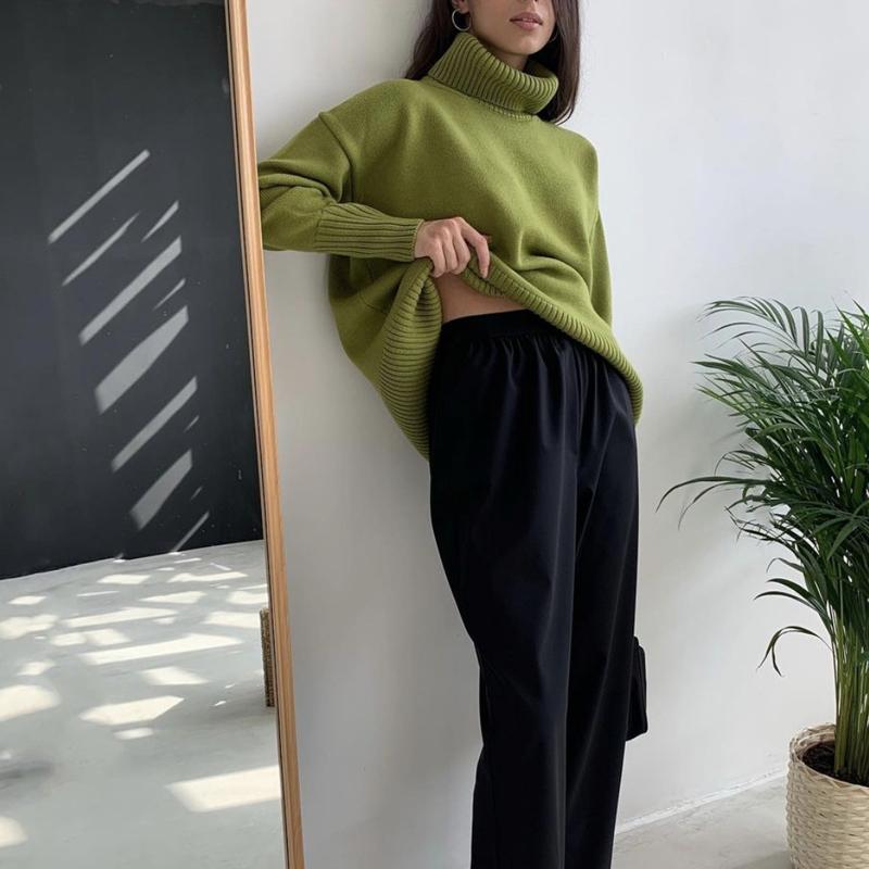 Кашемировый зимний свитер с высоким воротником, женский 2021, элегантный толстый теплый женский вязаный пуловер, свободный базовый трикотаж, джемпер