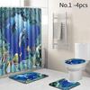 New Fashion 4Pcs/Set Shower Curtain Bathroom Waterproof Floor Rug Lid Toilet Cover Bath Mat Set