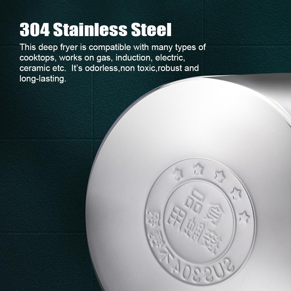 Small Deep Fryer for Home Use 1L/0.35GAL Stainless Steel Milk Steamer Frying Pot With Basket