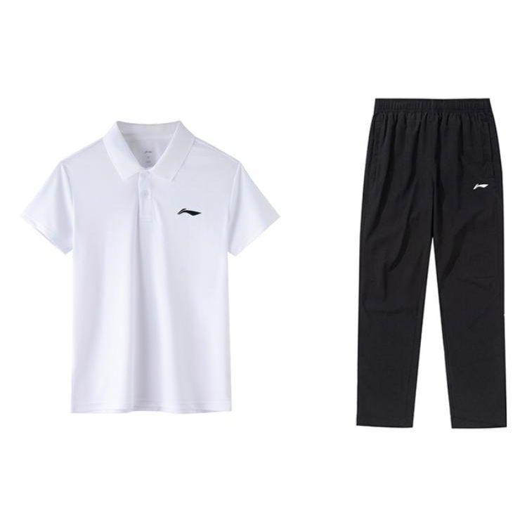 Li Ning однотонный логотип рубашка поло с коротким рукавом и длинные брюки повседневный спортивный костюм мужские костюмы APLT139-2+AYKT413-1