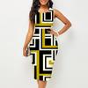 Women's Dress Sling SummerBlock Splicing Print Dresses Tight Sleeveless Slim Fit Sexy Fashion Top Clothing