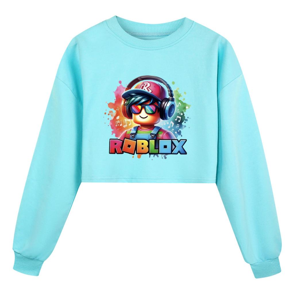 5528 Детская толстовка для девочек с принтом Roblox, повседневная, с длинным рукавом, укороченная