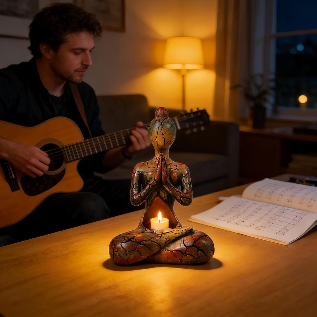 Статуя для медитации Подсвечник Zen для медитации Скульптура Йоги из смолы Настольное украшение Для духовного искателя Осознанность