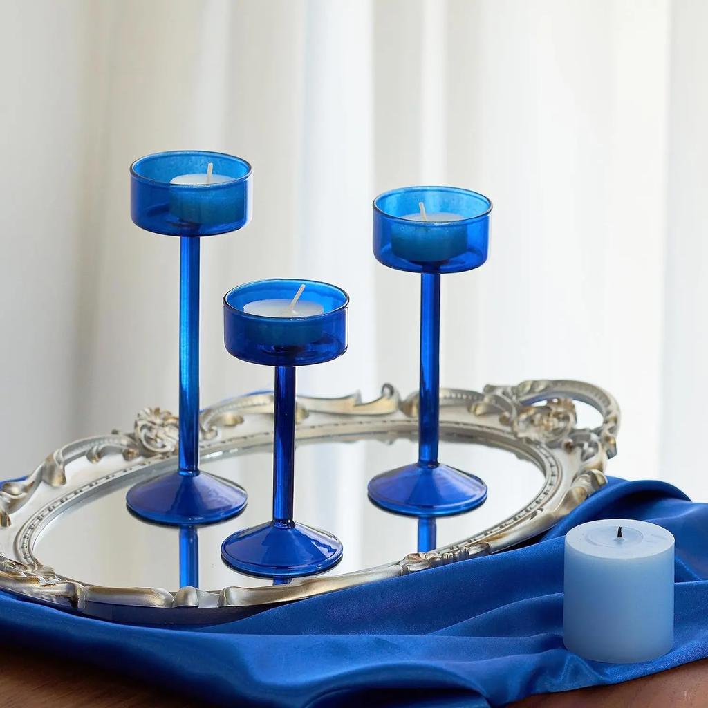 3pc Tea Light Glass Candle Holder Table Centerpiece Hurricane Candle Stand Holders Wedding Party Halloween Crystal Candlesticks