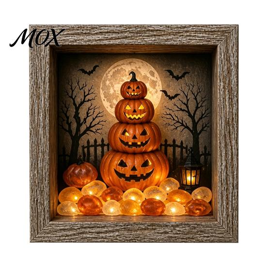 Decorative Seasonal Lights Halloween Lighted Frame Ornaments, Light Up Shadow Box, Warm Detailed Resin Ornaments Atmosphere LED for Home Living