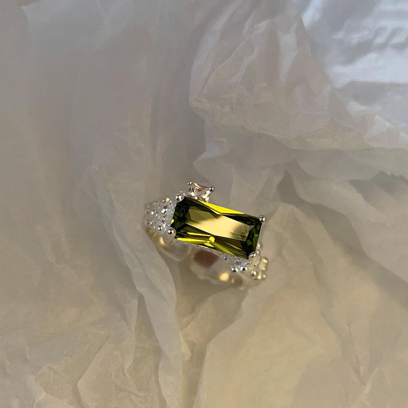 ANENJERY Элегантные квадратные зеленые открытые кольца с цирконом для женщин, роскошные открытые кольца на палец, ювелирные изделия