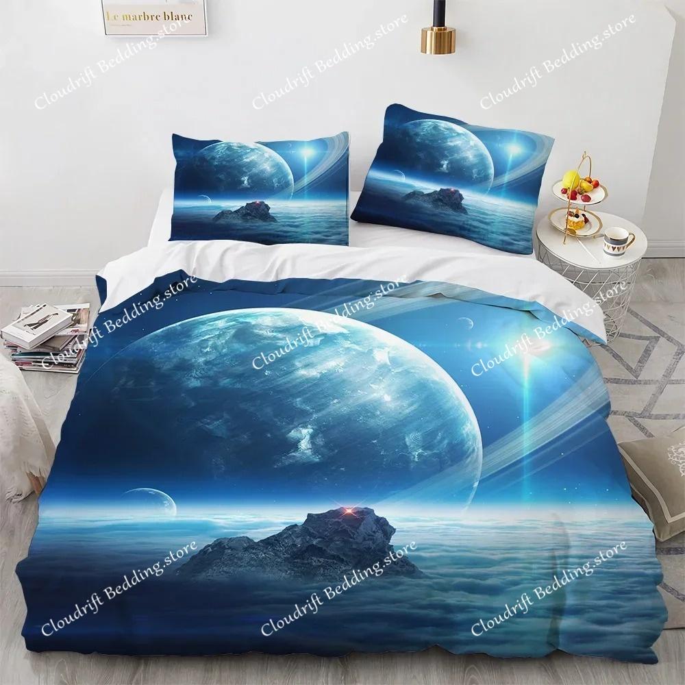 Пододеяльник с изображением галактики, планеты, короля и королевы, комплект постельного белья «Вселенная, небо», 3D, синяя земля, космический корабль, астрономия, полиэстеровый пододеяльник