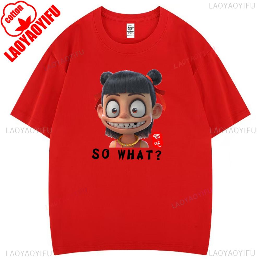 Футболка с рисунком Nezha Cartoon для мужчин и женщин, забавная одежда, футболка Harajuku из высококачественного хлопка с короткими рукавами