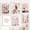 Pink Rose Girl Paris Streets Wall Art Canvas Painting Nordic Posters And Prints Wall Pictures For Living Room Decor Aesthetics
