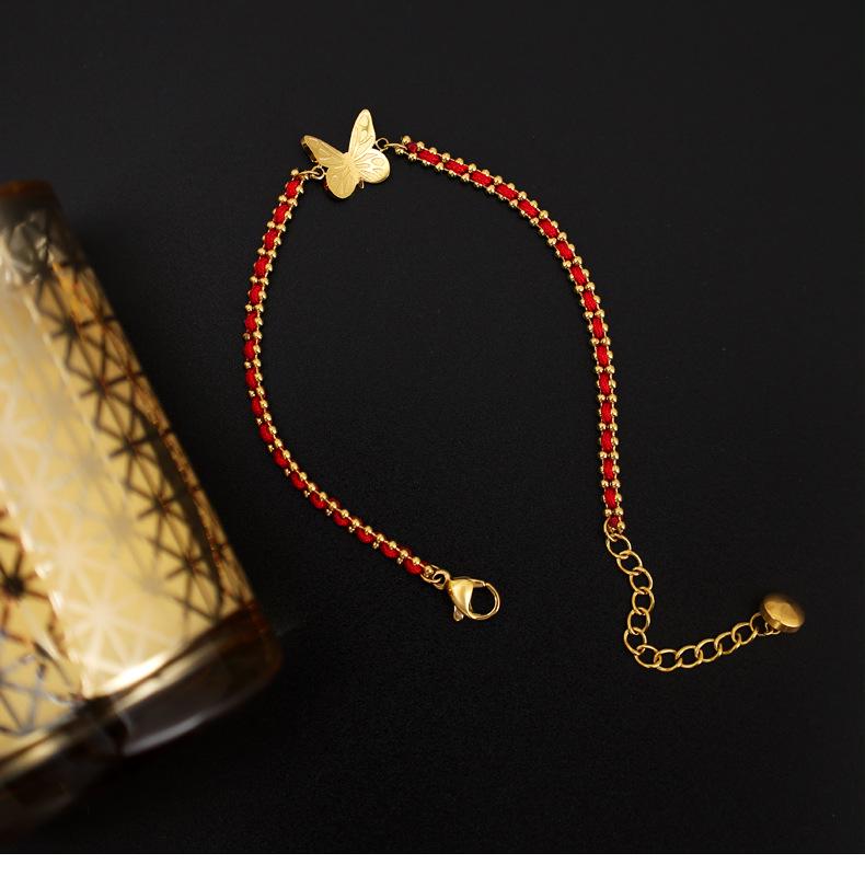 Новогодний красный браслет ручной работы для женщин с золотыми бусинами - подарок от Tai Sui.