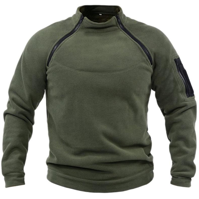 Stand Collar Men's Hoodie Autumn and Winter Warm Loose Solid Color Outdoor Warm Breathable Tactical Men's Wear