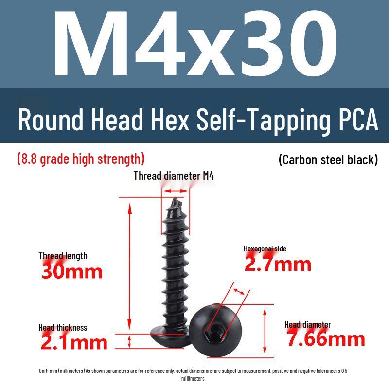 Yigu Высокопрочные черные саморезы с шестигранным углублением, класс прочности 8.8, M2-M6, круглая/плоская головка