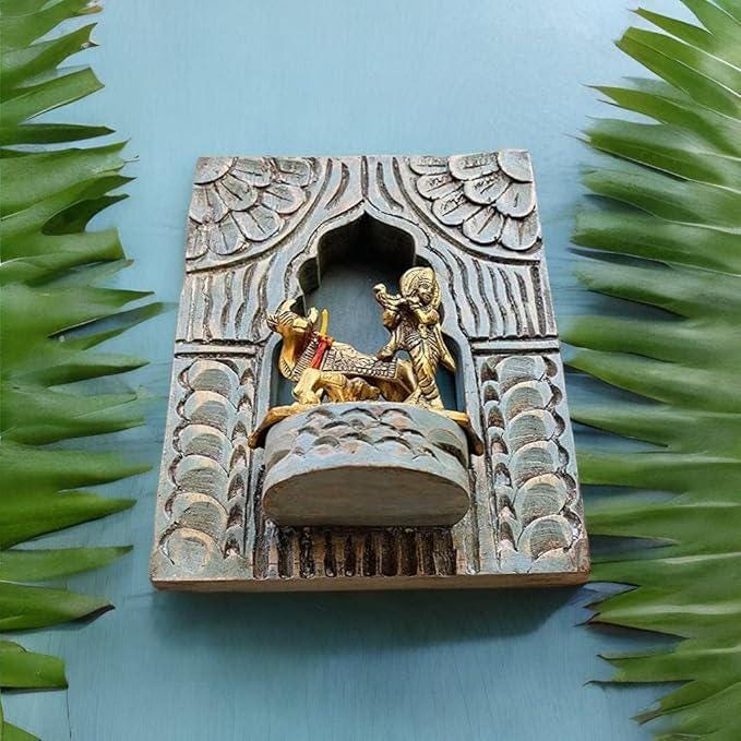 Handcrafted Wood Wall Hanging Jharokha| Decorative Wall Showpiece, Wood (Blue/14 Inch) for Wall Decor Home Decor for Gift Religious Décor