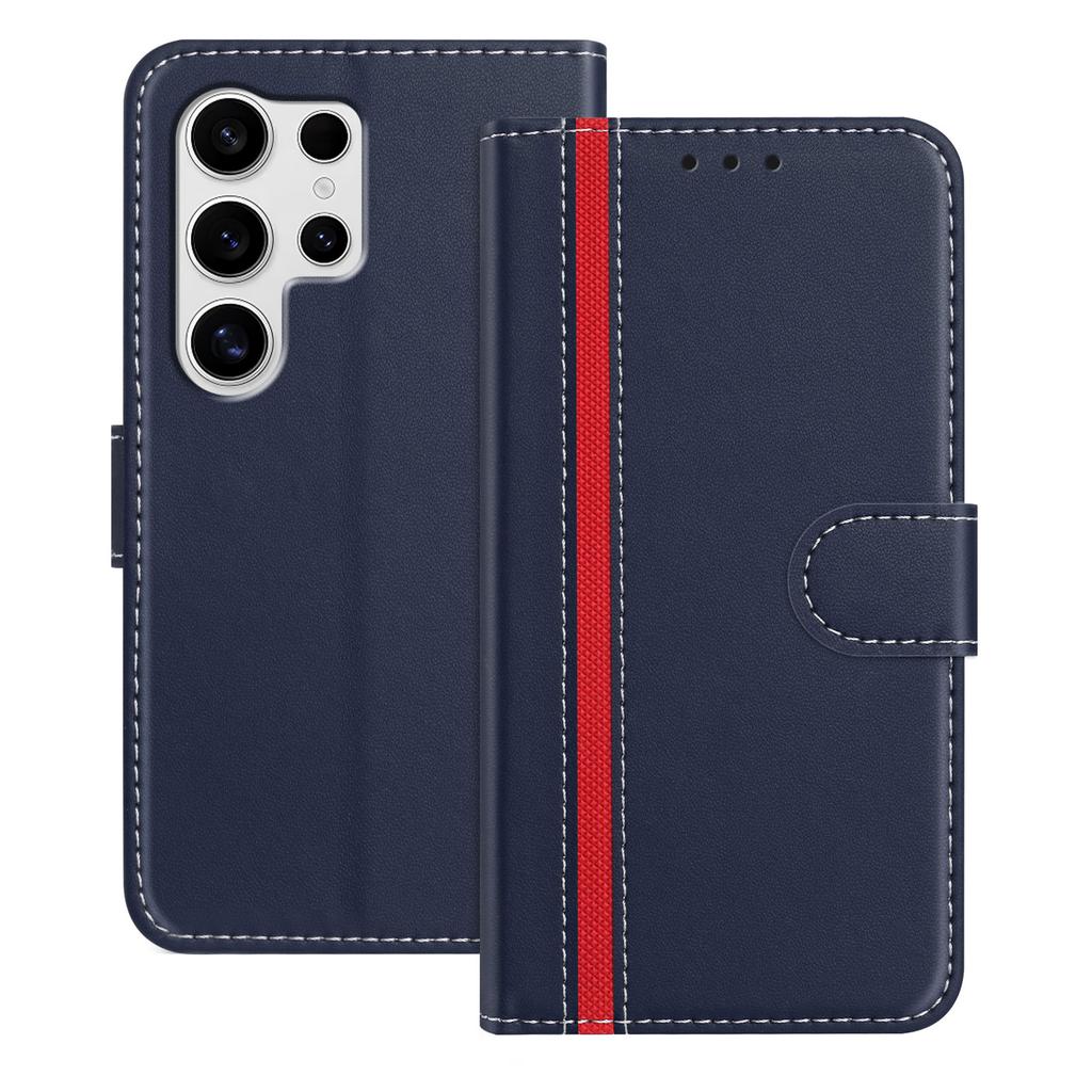 For Samsung Galaxy S25 Ultra Phone Cases Wallet Stand Color Splicing Leather Cover with Magnetic Clasp