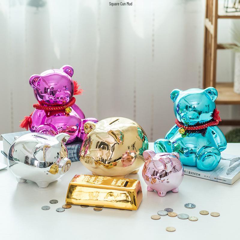 Large Ceramic Piggy Bank for Kids - No Outflow Savings Jar, Perfect for Coins and Gifts