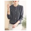 Fashionable Long-sleeved Sweater Commuter Round Neck Bottoming Shirt Button Thread Top for Women