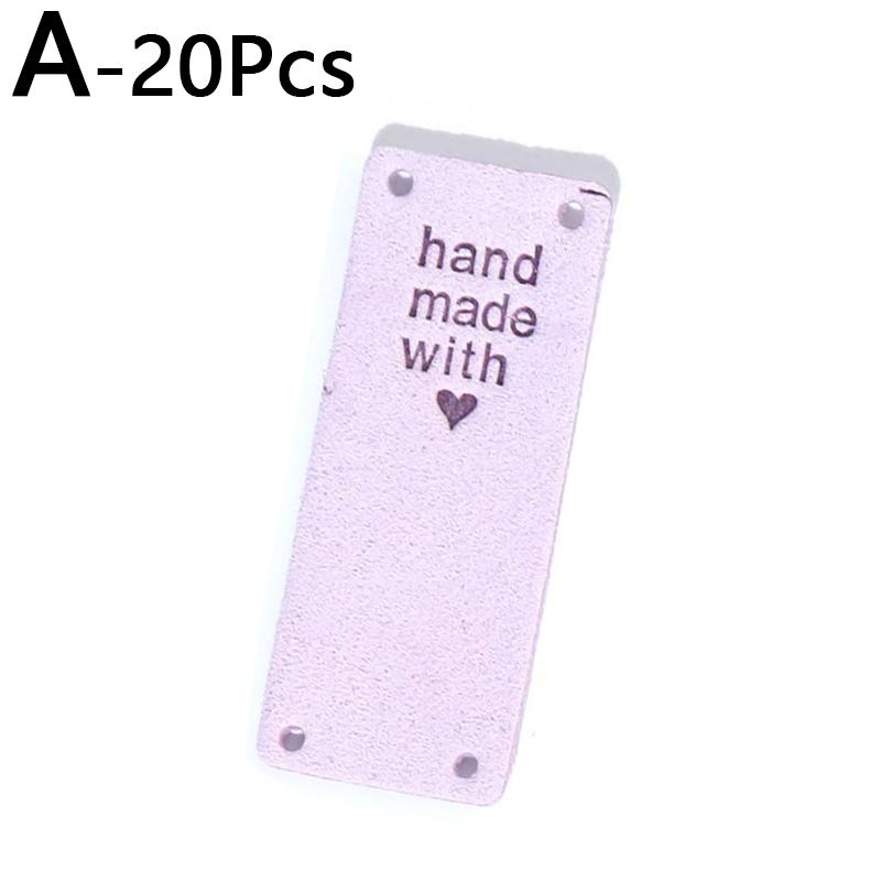 20pcs Handmade With Love For Hat Jeans Bag PU Leather Tags Colorful Sewing Accessories