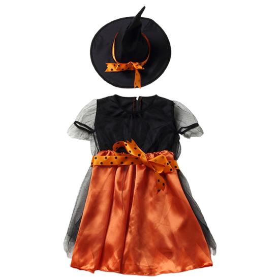 1 комплект, костюм для малышей с короткими рукавами, улучшающий атмосферу, полиэстер, платье для Хэллоуина для маленьких девочек с комплектом шляпы ведьмы для вечеринки