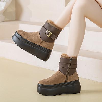 Хлопок для снега на толстой подошве с круглым носком, новые женские зимние ботинки 2025 года, модные короткие ботинки на боковой молнии, женские теплые