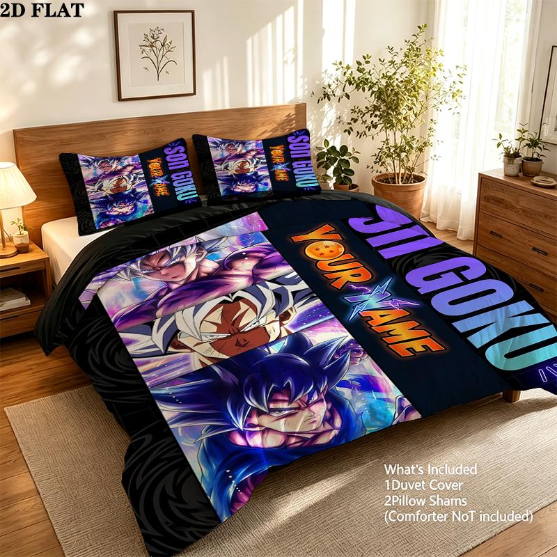Custom Name,Dragon Ball Pattern Bedding Home Decoration Birthday Gift ( 1 duvet cover + 2 pillowcase, without core),fan merchandise.