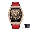 PINTIME Men's Luxury Tonneau Watch Shiny Metal CZ Case Rubber Strap Quartz Fashion Wristwatch Male Clock Relogio Gifts