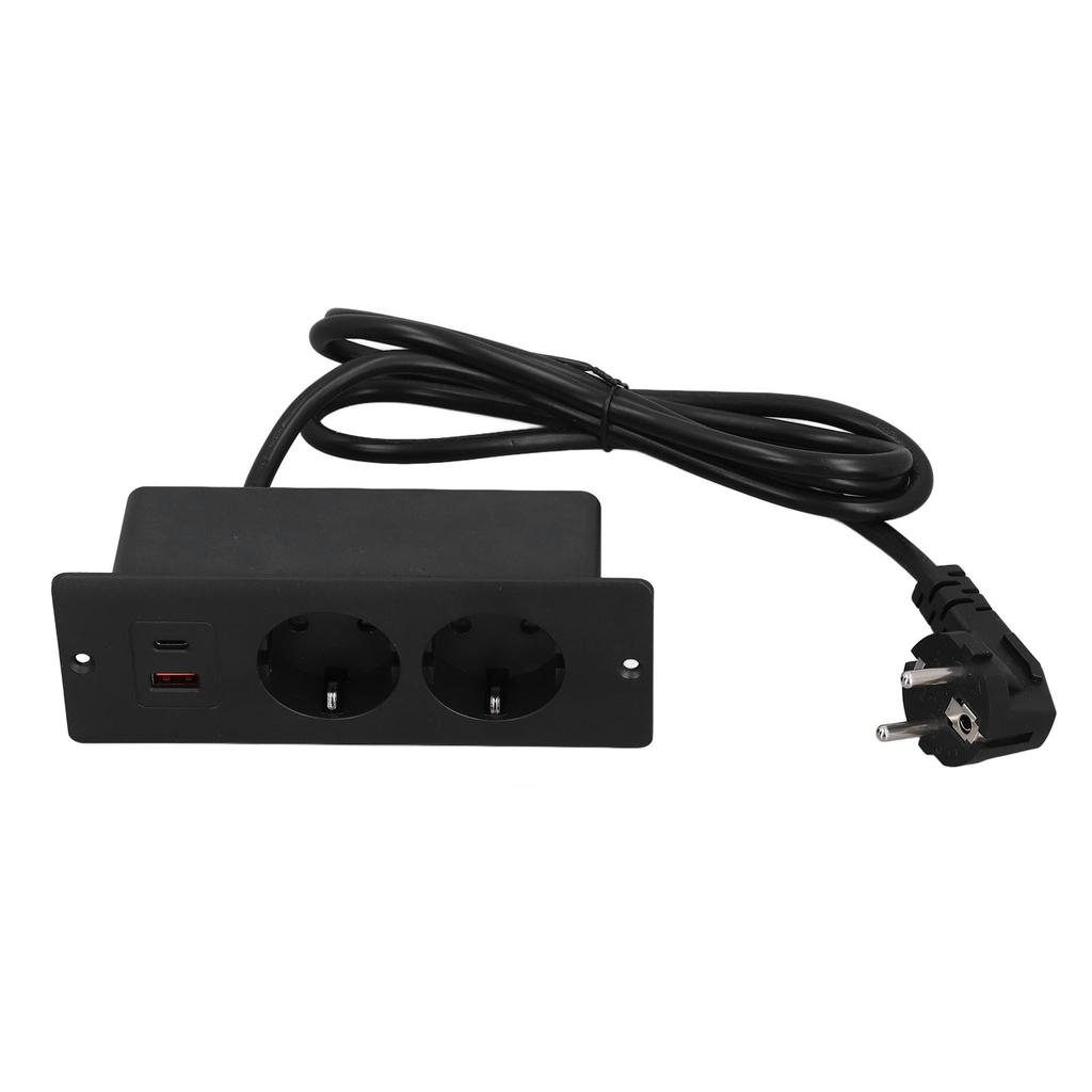 Встраиваемая розетка 2 розетки с портом USB C USB A мощностью PD20W, встроенный удлинитель для мебели, шнур 1,5 м