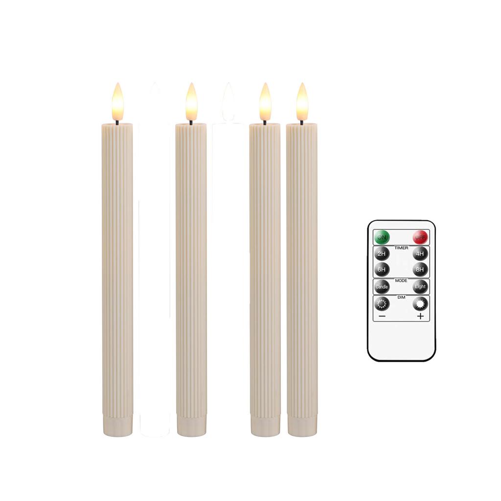 3/4/6 Pieces Beige Remote Control LED Taper Candles With Stripe,Battery Powered Wedding Decorative Thread LED Candle Light