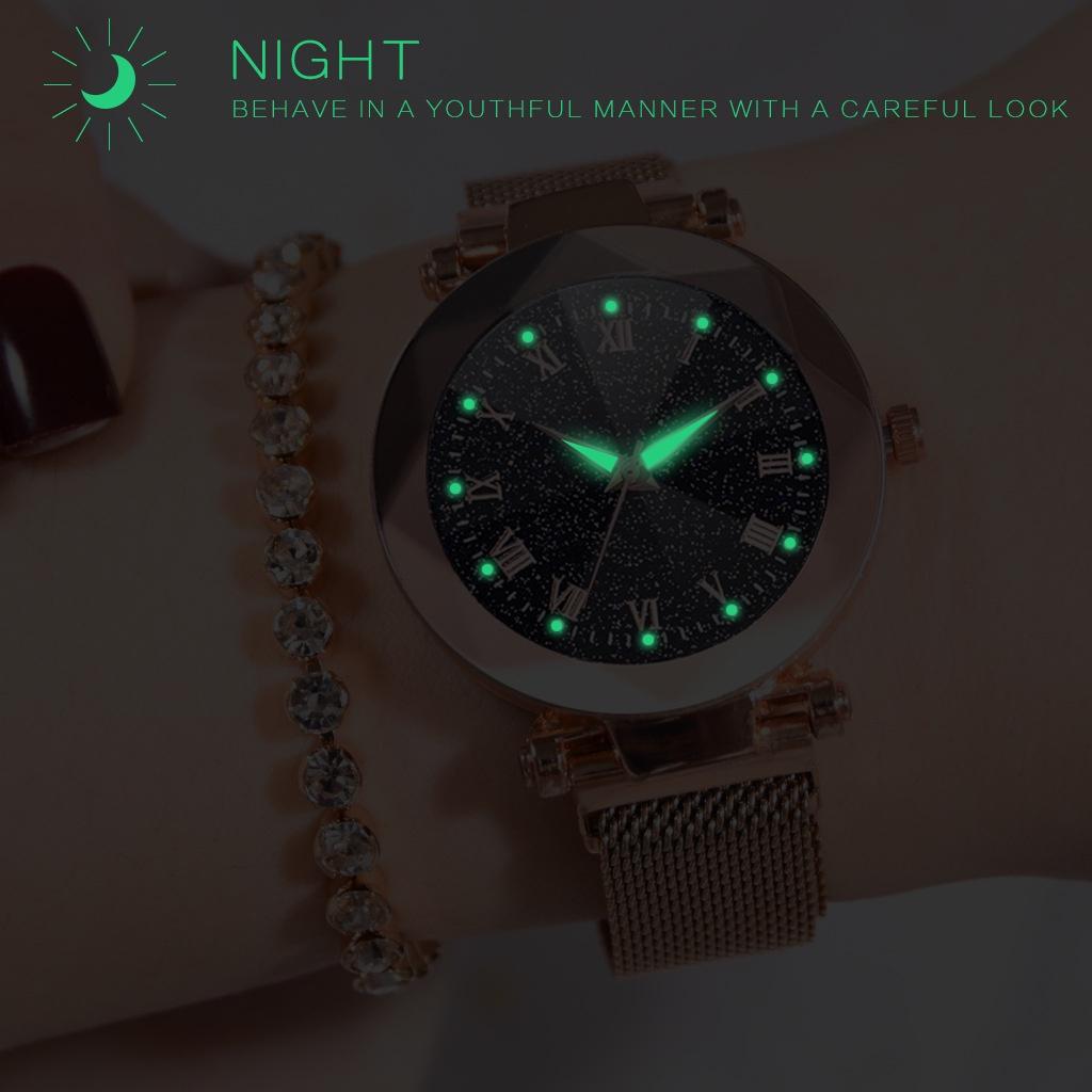 Элегантные женские светящиеся часы «Звездное небо» с римскими цифрами и магнитной застежкой