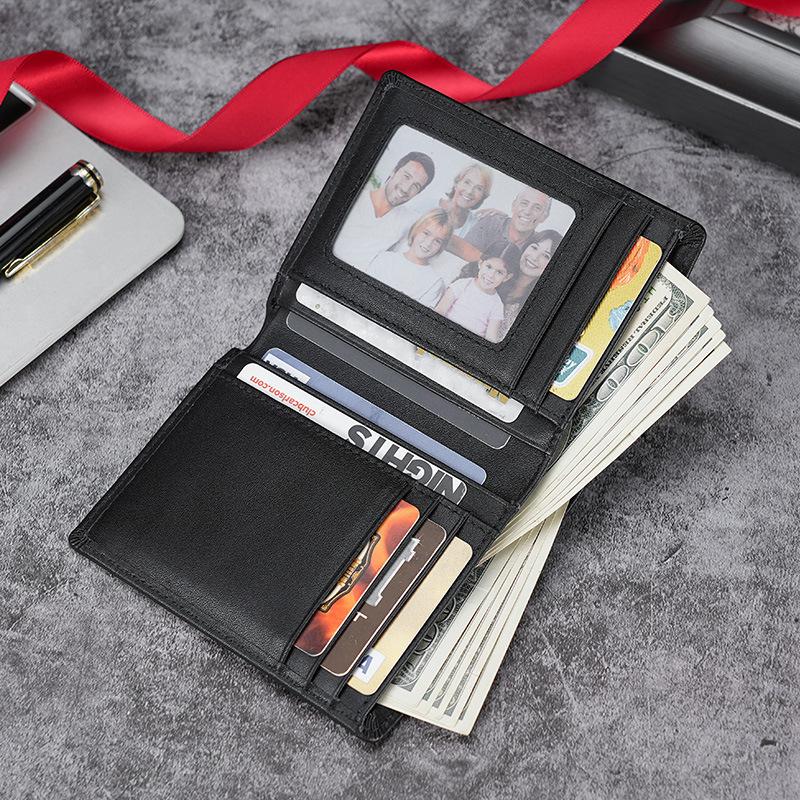 Men Business Wallets Leather Zipper Short Coin Pouch Multi-Card Photo Holder Iron Edge Korean Male Purse