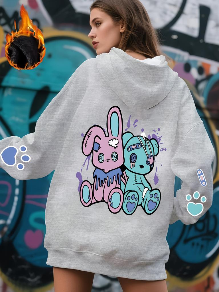 Men's personalized hooded jacket loose cartoon rabbit print sweater