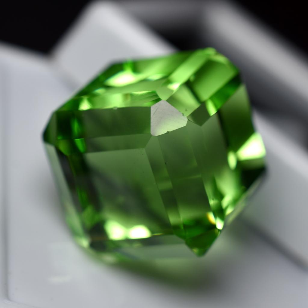 Lab-Created Green Peridot Loose Gemstone 50.88 ct Cube Cut for Collection for Jewelry Designs