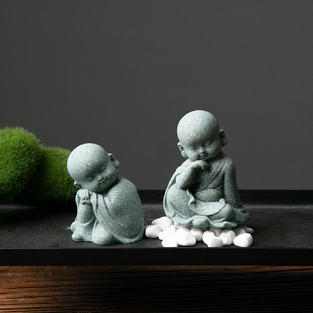 Миниатюрная статуэтка буддийского монаха, каменная статуя Будды, китайские украшения для сада в стиле фэншуй и дзен, украшения для медитации и домашнего аквариума
