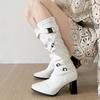 Queen Fan White Retro Pointed Thick High Heel Western Cowboy Boots Women's 2025 New Summer Skinny Knight Boots